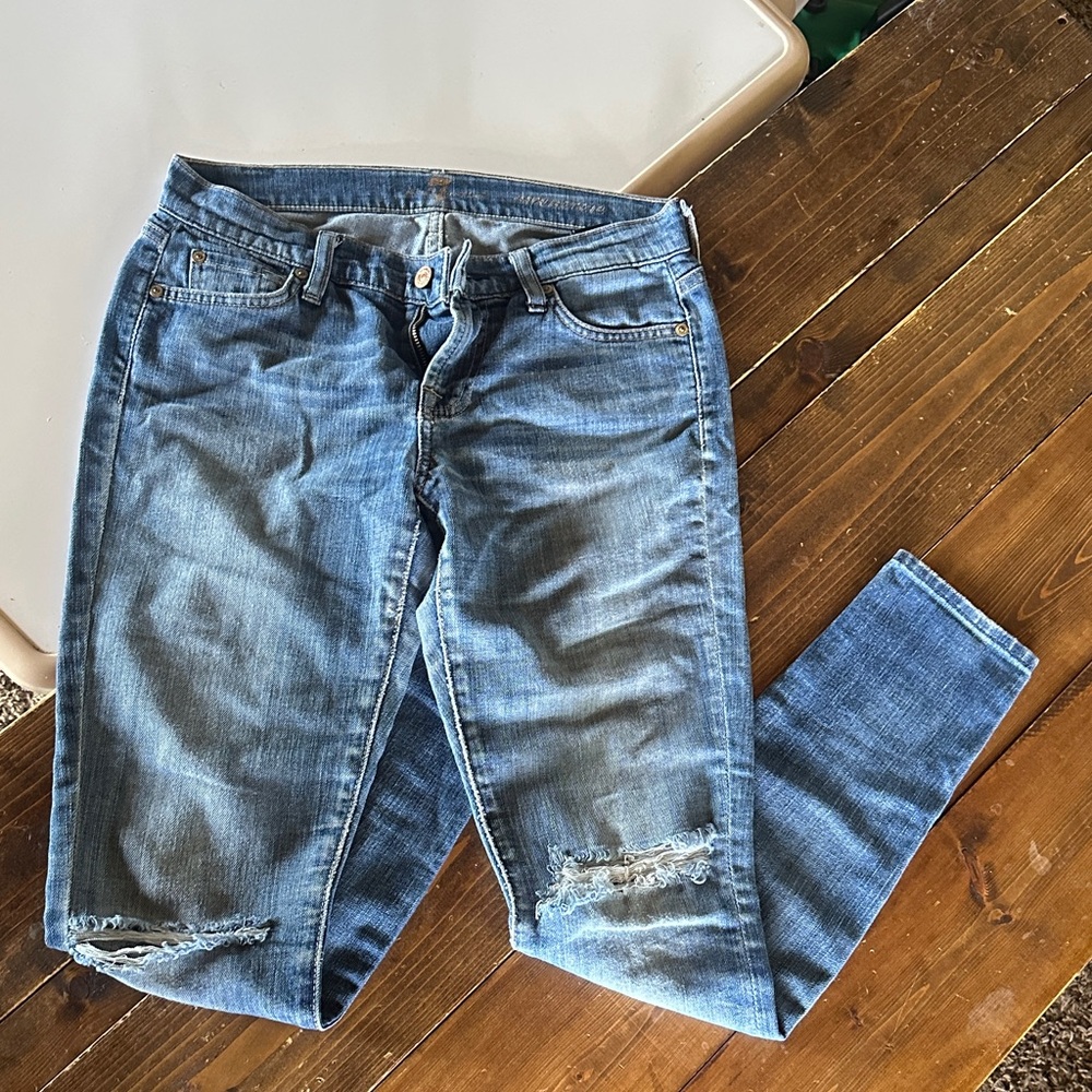 7 For All Mankind Distressed Blue Skinny Jeans